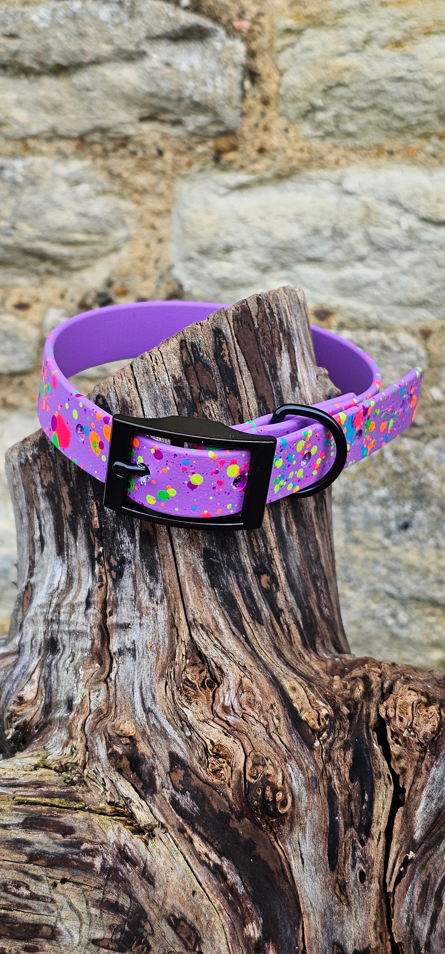 Amethyst - Waterproof BioThane® Neon Splatter Dog Collar