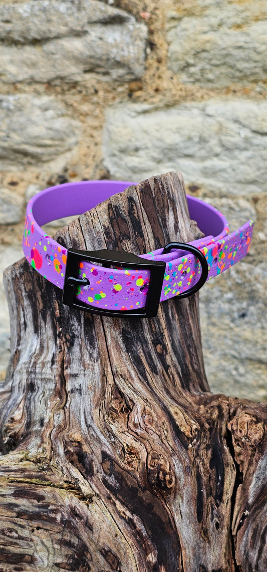 Amethyst - Waterproof BioThane® Neon Splatter Dog Collar