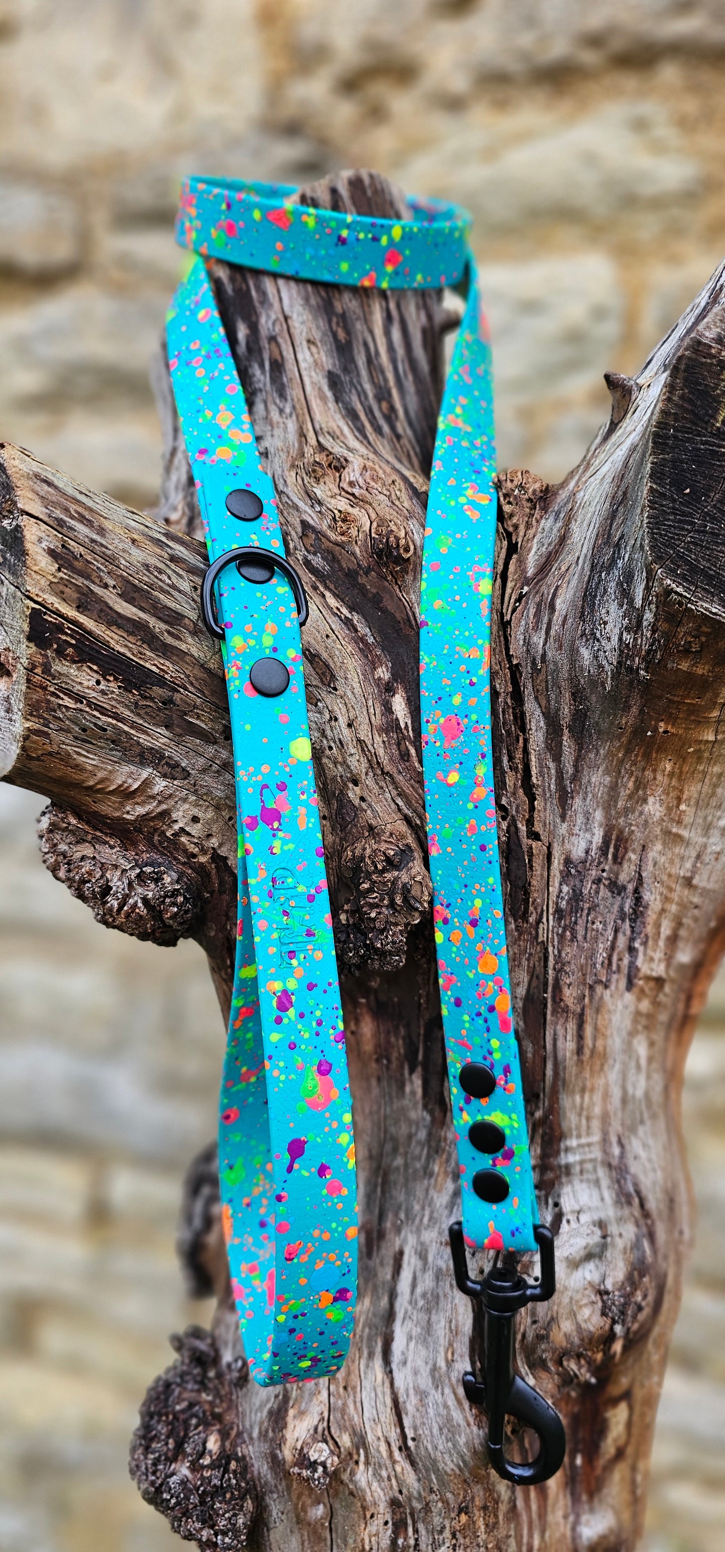 Teal - Waterproof BioThane® Neon Splatter Dog Lead