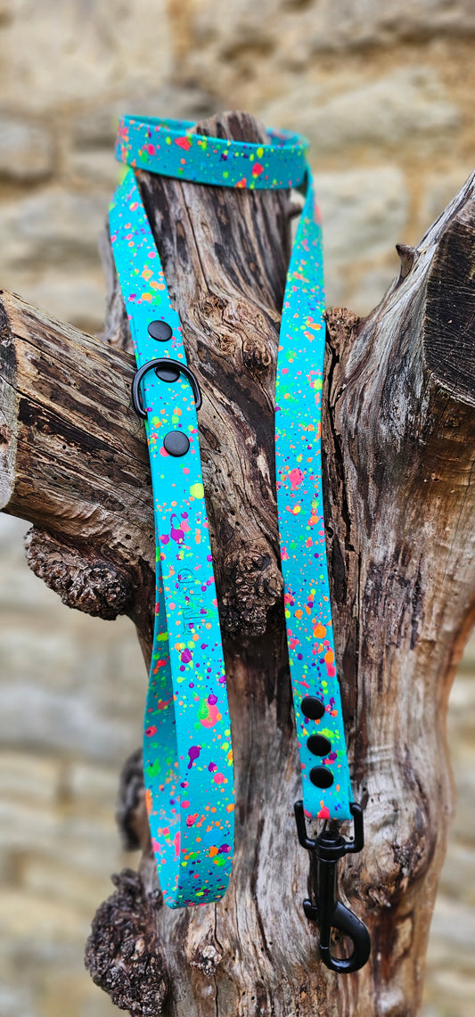 Teal - Waterproof BioThane® Neon Splatter Dog Lead