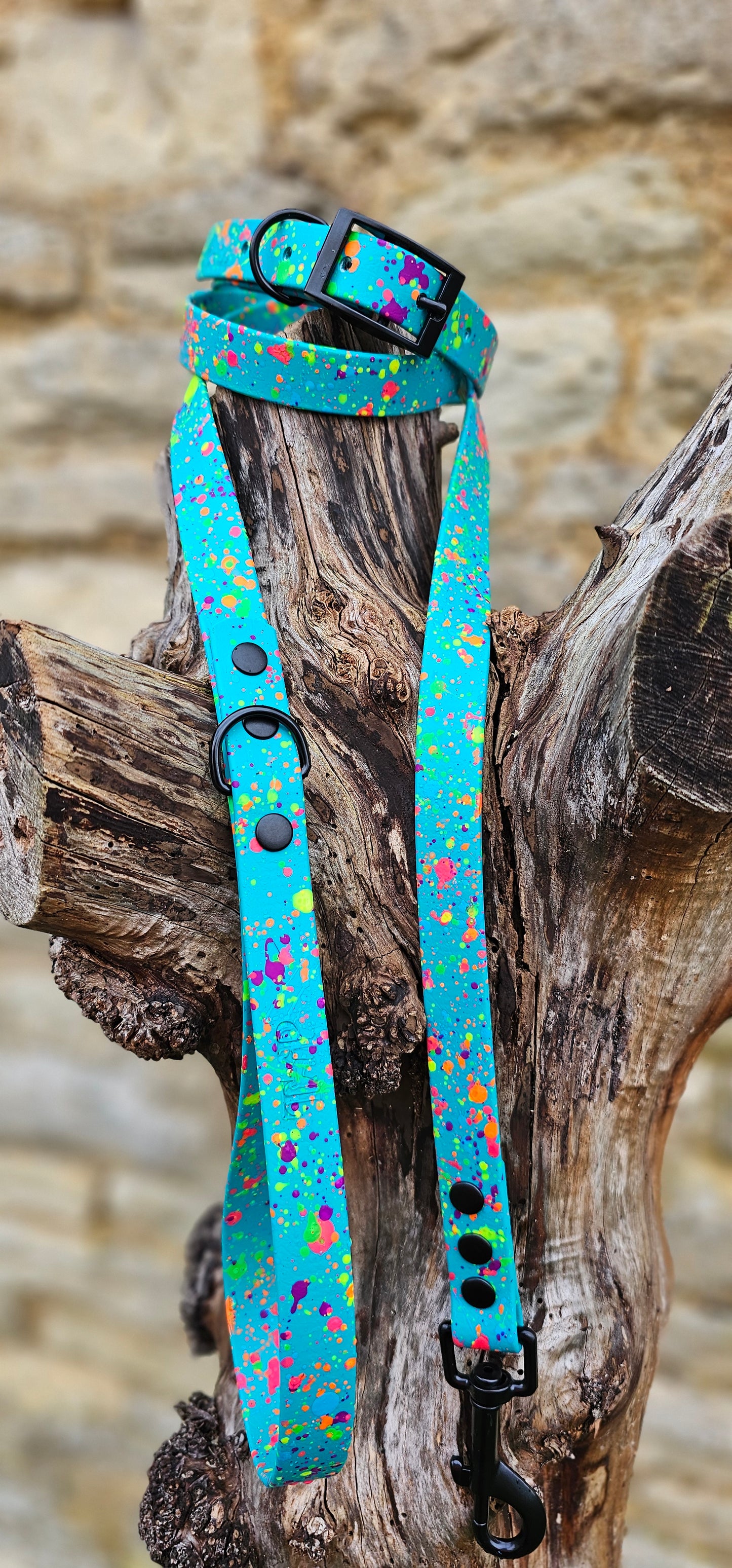 Teal - Waterproof BioThane® Neon Splatter Dog Collar