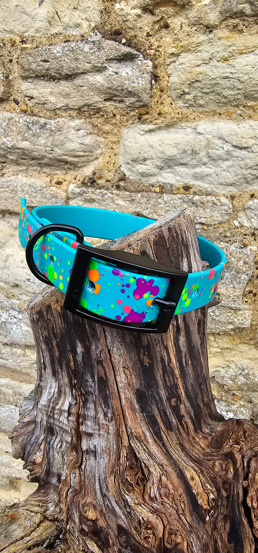 Teal - Waterproof BioThane® Neon Splatter Dog Collar