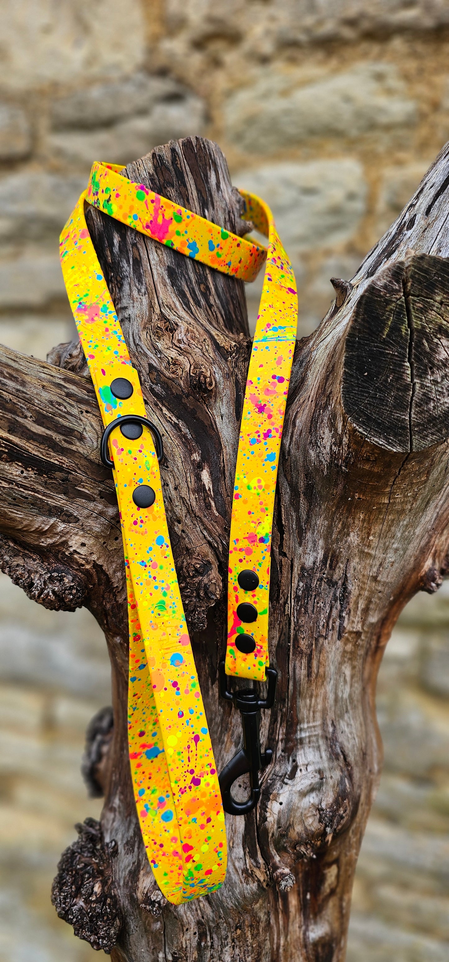 Yellow - Waterproof BioThane® Neon Splatter Dog Lead