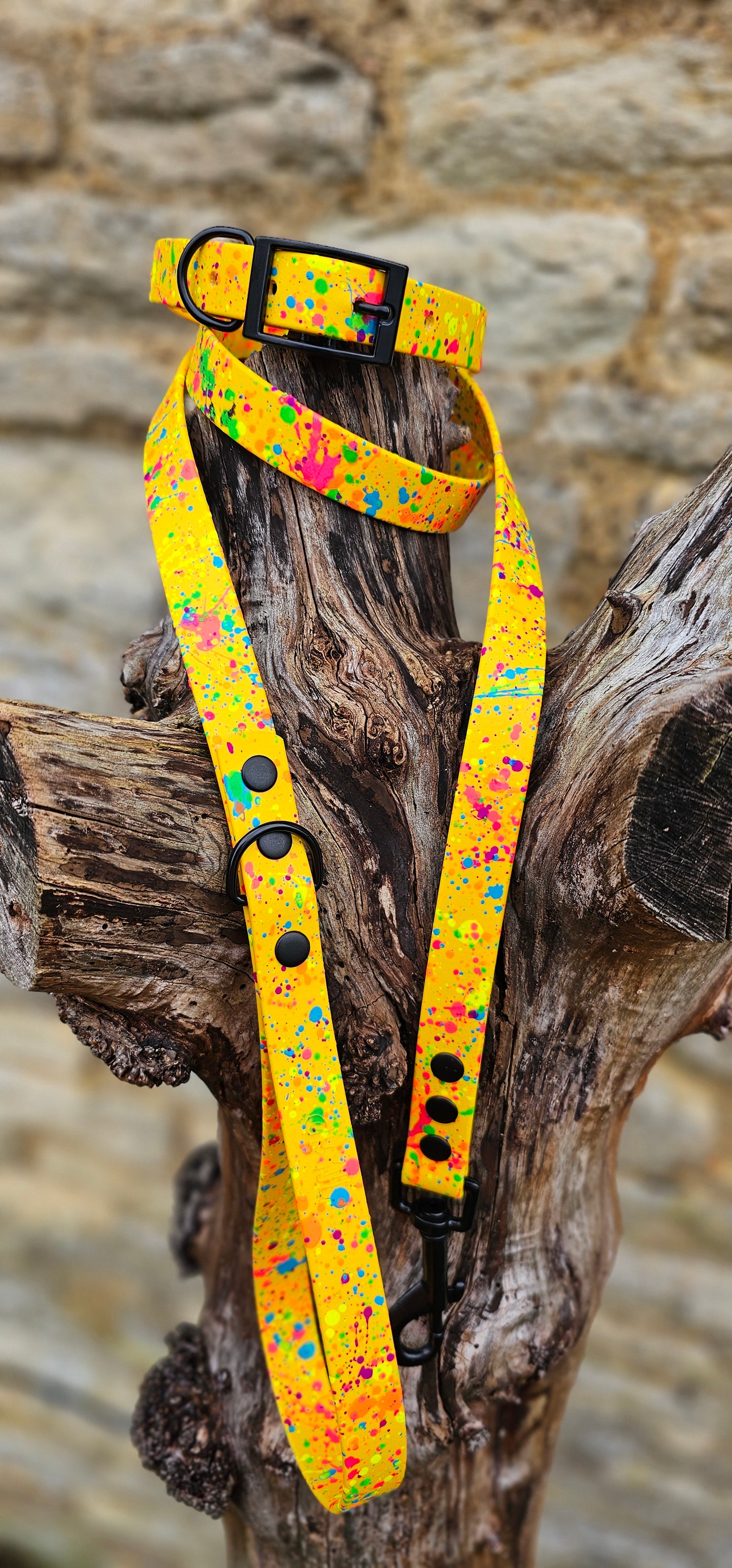 Yellow - Waterproof BioThane® Neon Splatter Dog Lead