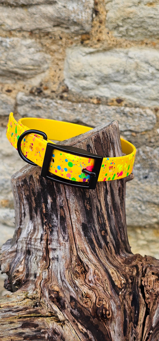 Yellow - Waterproof BioThane® Neon Splatter Dog Collar
