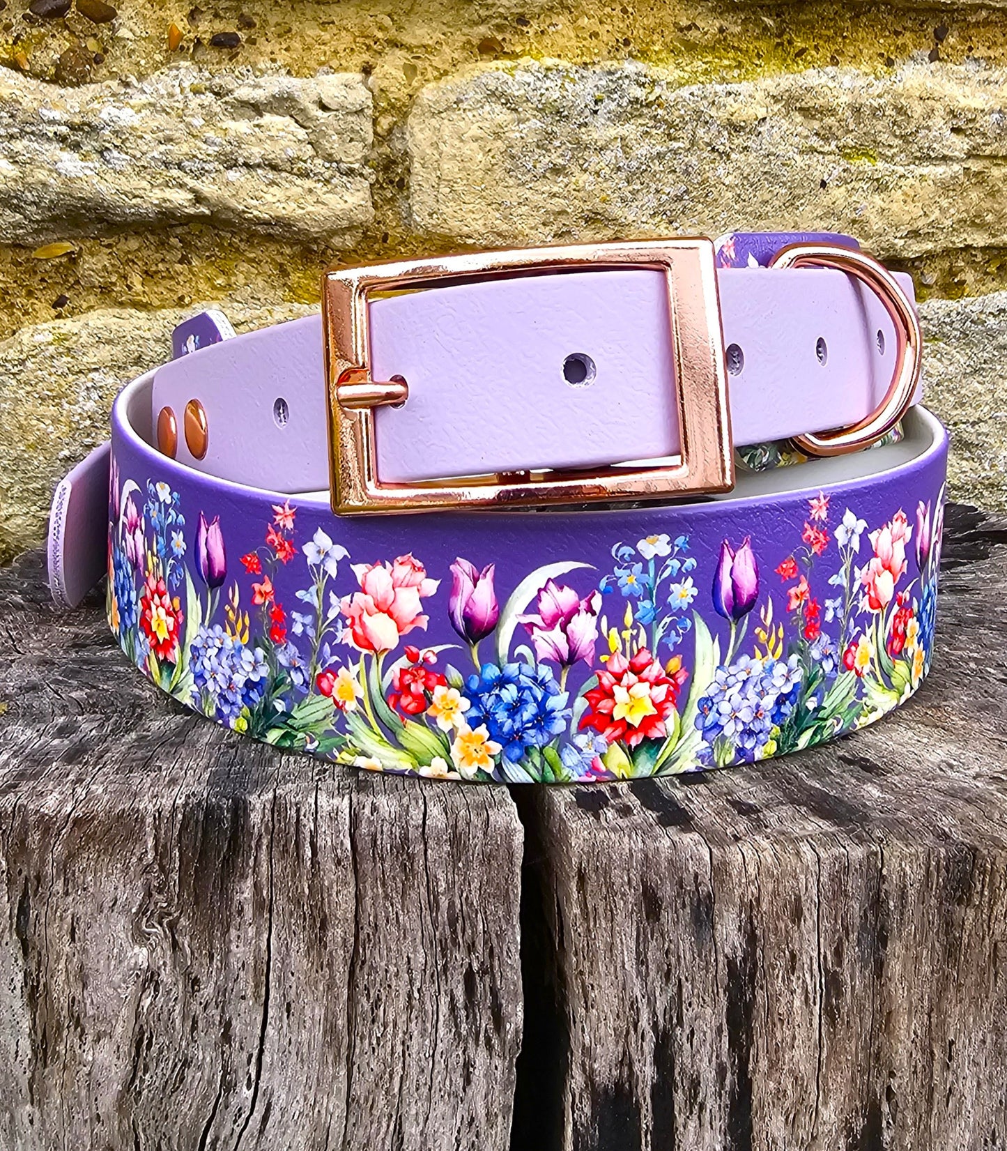 Twilight Blooms – Waterproof BioThane® wide-fit Sighthound Dog Collar