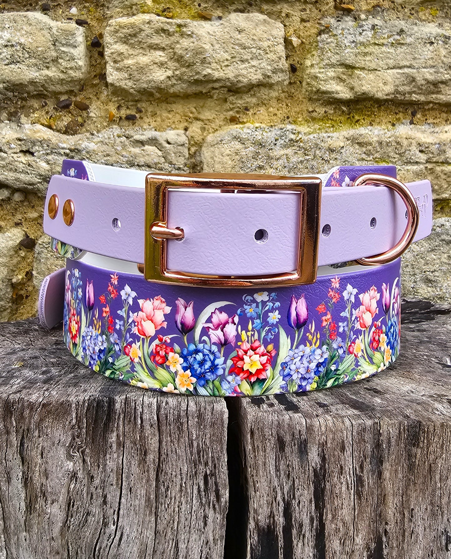 Twilight Blooms – Waterproof BioThane® wide-fit Sighthound Dog Collar