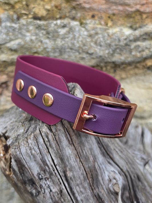 Burgundy & Aubergine - Waterproof BioThane© two-coloured Wide Fit Dog Collar / Sighthound Dog Collar