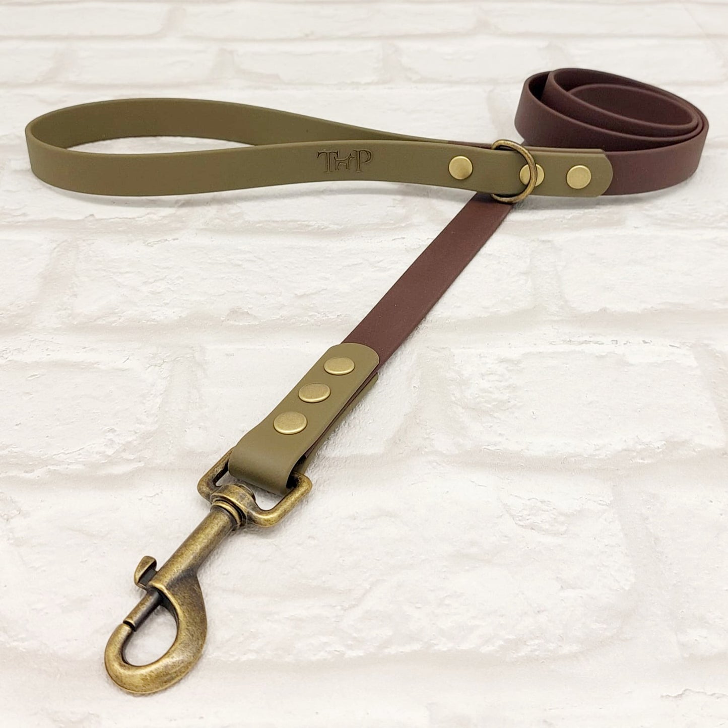 DARK BROWN / OLIVE - Waterproof BioThane© 2-coloured Dog Collar/Lead/Bundle