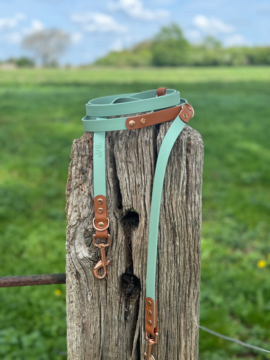 Sage & Tan - Waterproof Biothane® Handsfree Dog Training Lead / Multiway Dog Lead