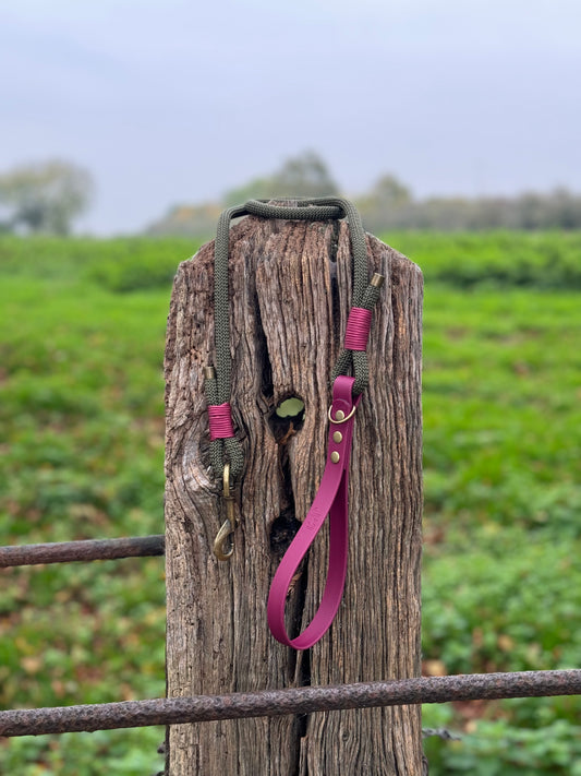 ARMY GREEN & BURGUNDY - Classic Rope BioThane® Dog Lead
