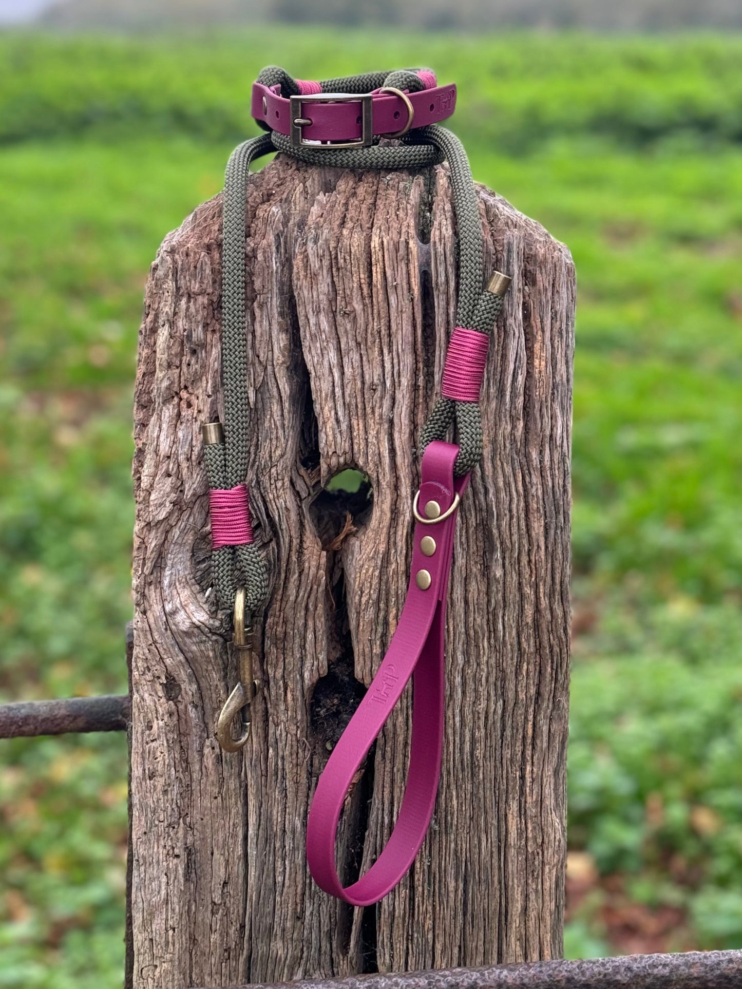 MILITARY GREEN & BURGUNDY - Premium Rope & BioThane® Dog Collar/Lead/Bundles
