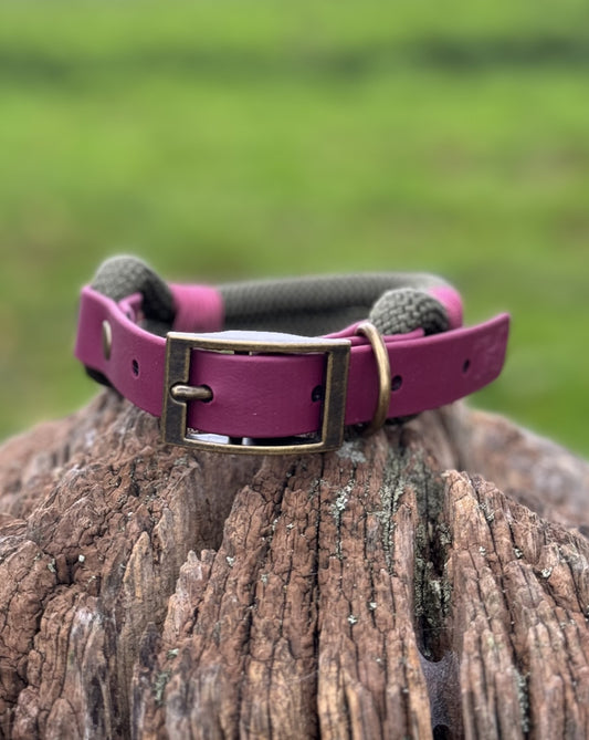 ARMY GREEN & BURGUNDY - Classic Rope BioThane® Dog Collar