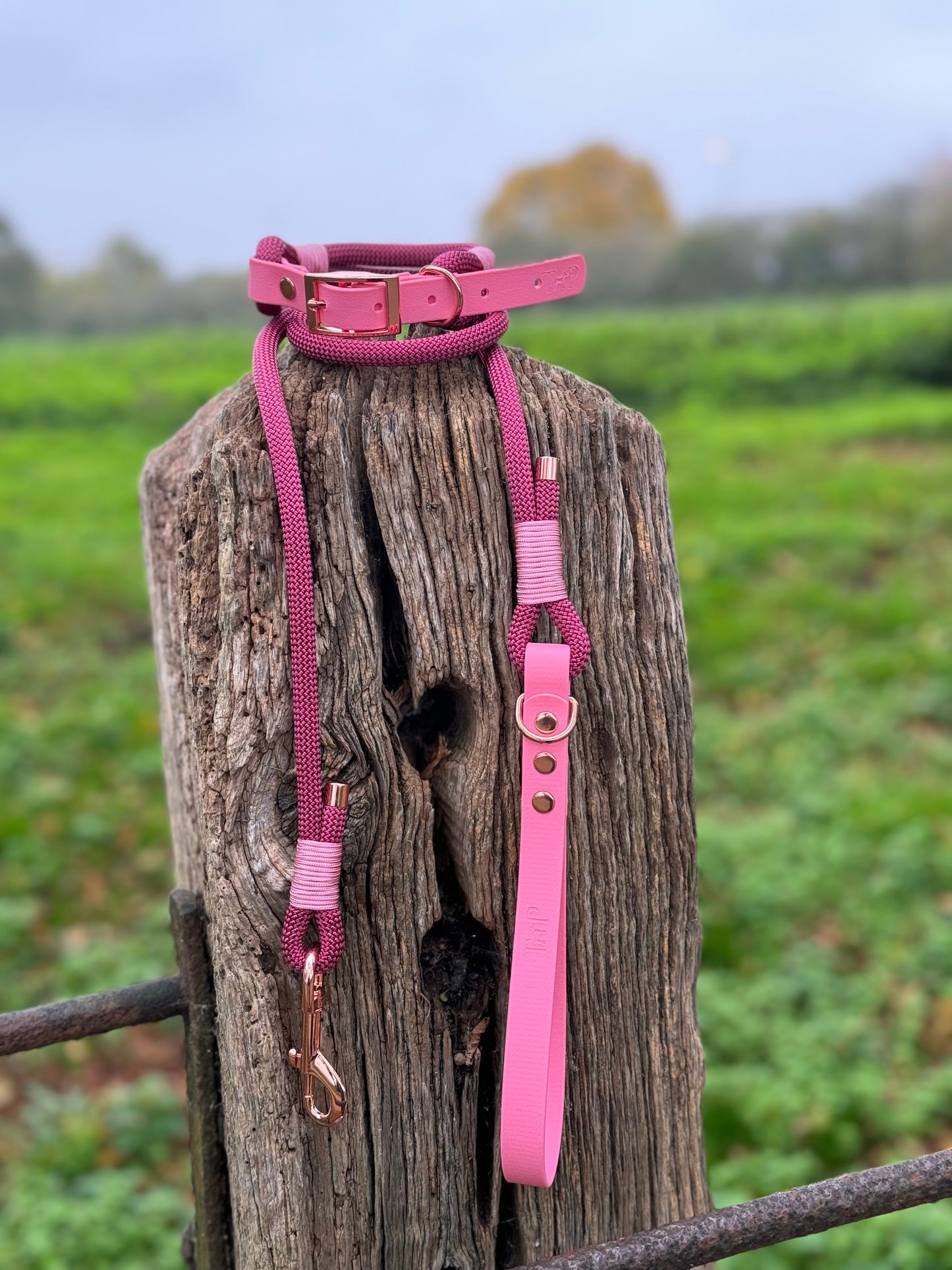 BURGUNDY & BABY PINK - Classic Rope BioThane® Dog Collar
