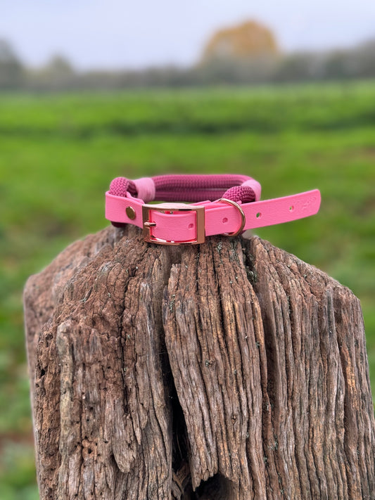 BURGUNDY & BABY PINK - Classic Rope BioThane® Dog Collar