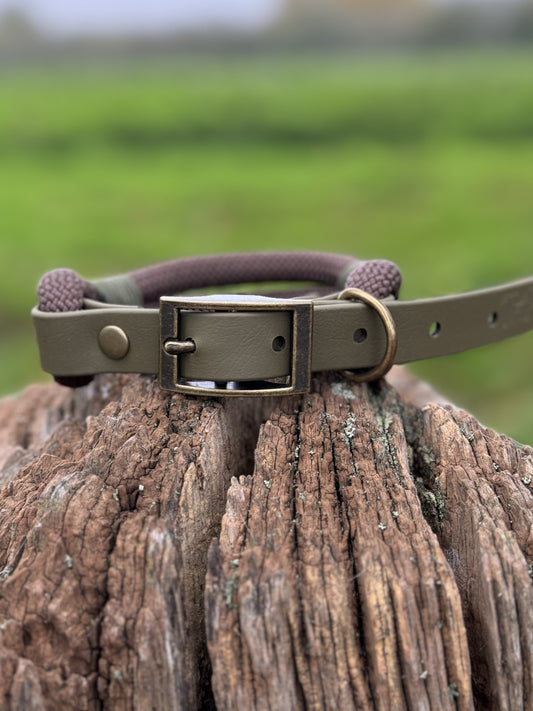 Dark Brown & Olive - Classic Rope BioThane® Dog Collar