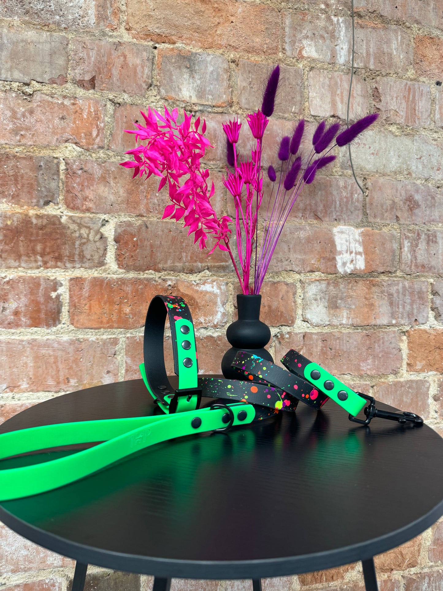 Neon Splatter Collection Neon Green -  BioThane waterproof Splatter Dog Collar & Lead