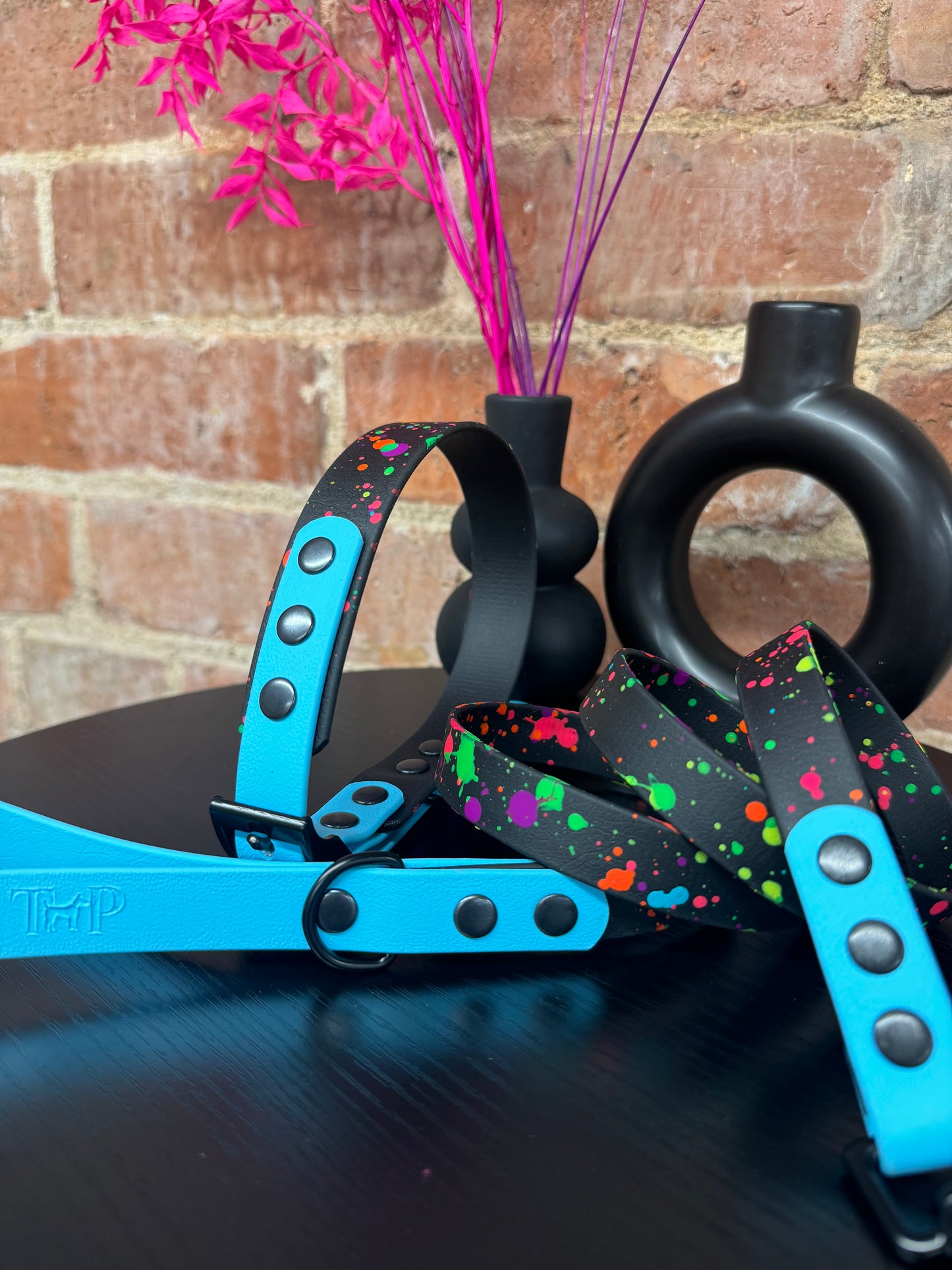 Neon Splatter Collection Neon Blue -  BioThane waterproof Splatter Dog Collar & Lead