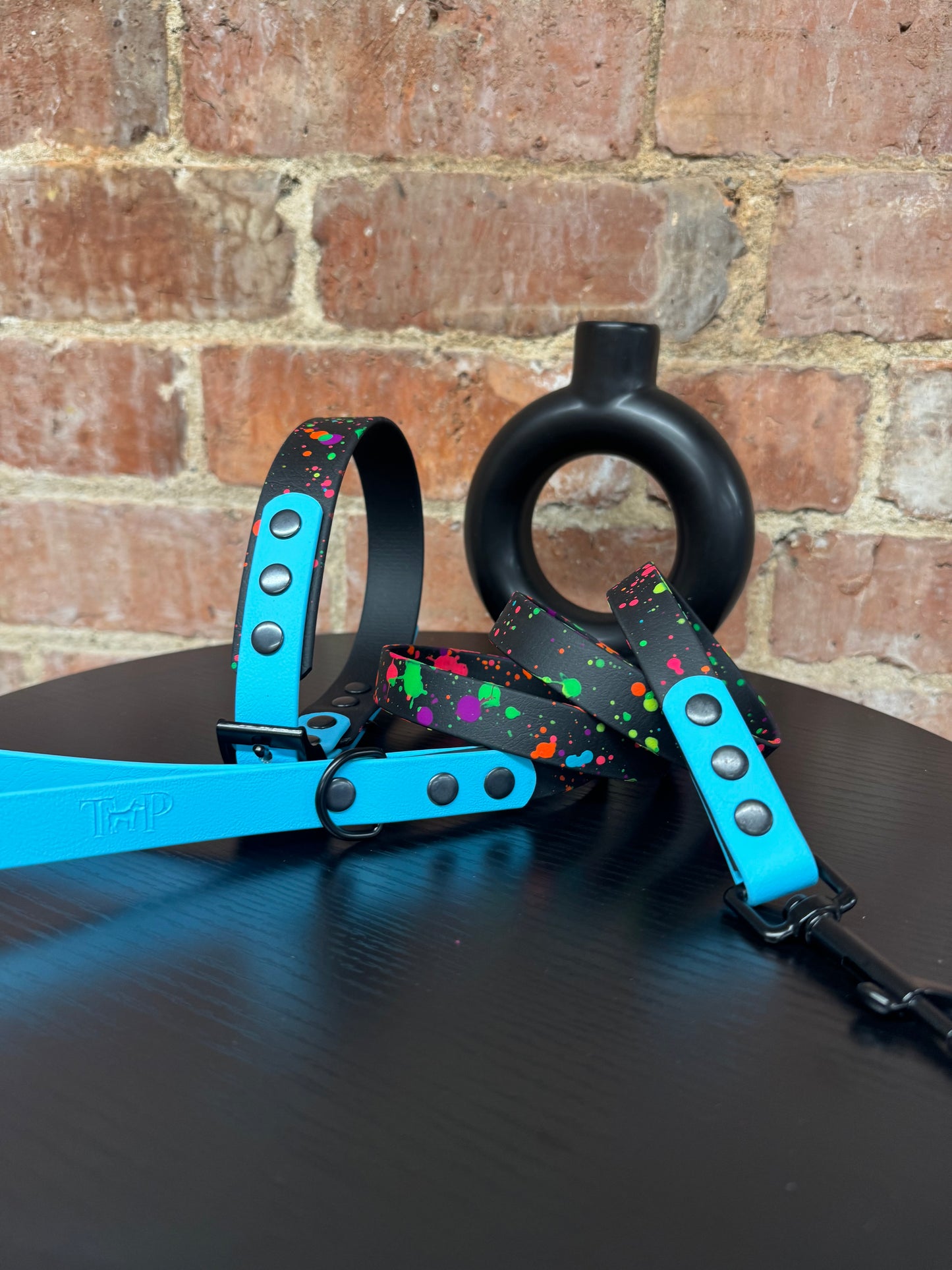 Neon Splatter Collection Neon Blue -  BioThane waterproof Splatter Dog Collar & Lead