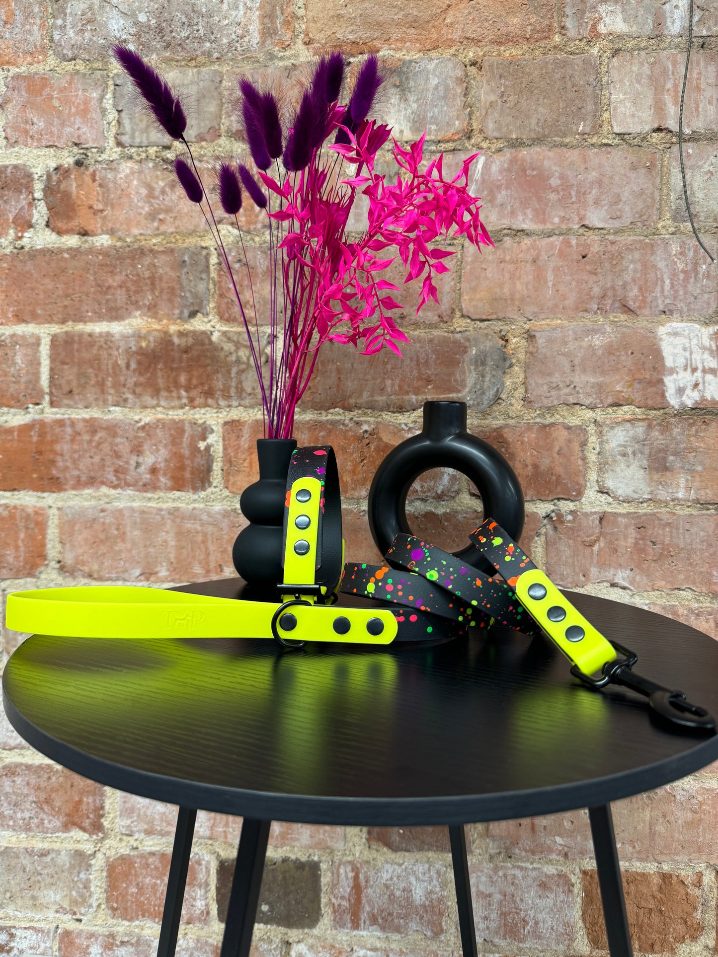 Neon Splatter Collection Neon Yellow -  BioThane waterproof Splatter Dog Collar & Lead