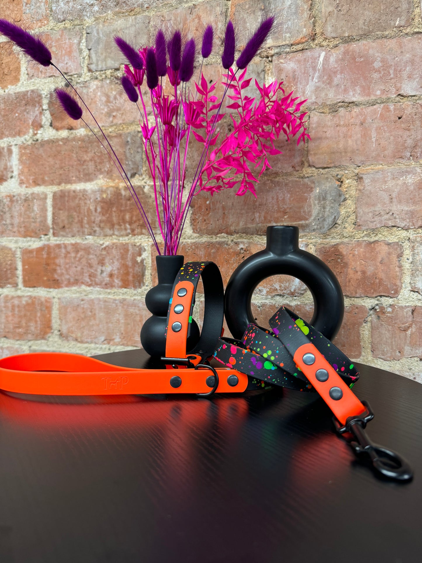 Neon Splatter Collection Neon Orange -  BioThane waterproof Splatter Dog Collar & Lead