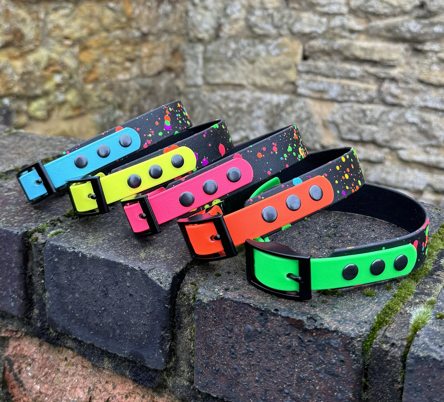 Neon Splatter Collection Neon Orange -  BioThane waterproof Splatter Dog Collar & Lead