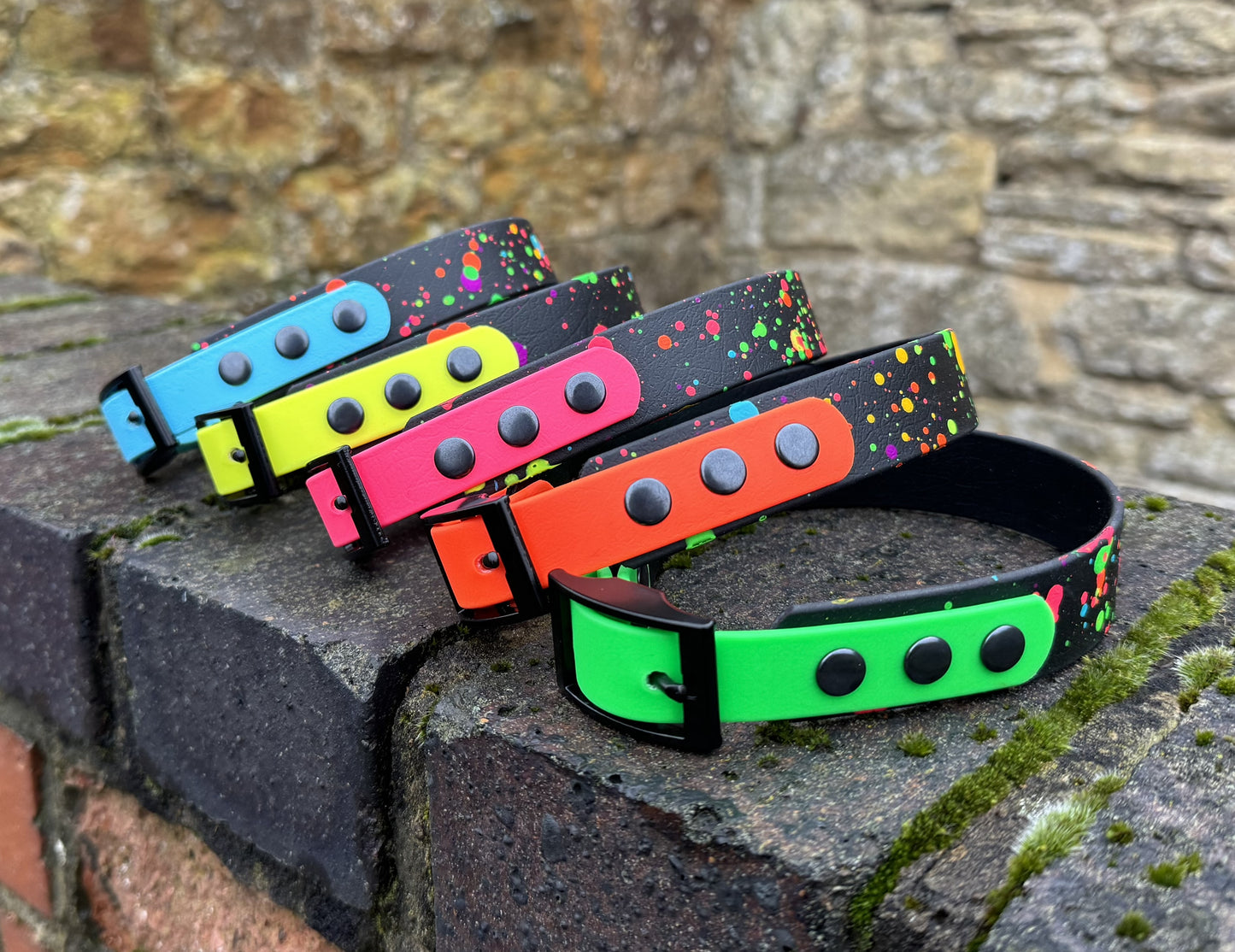 Black & Neon Pink – Waterproof BioThane® Splatter Dog Collar (Neon Collection)