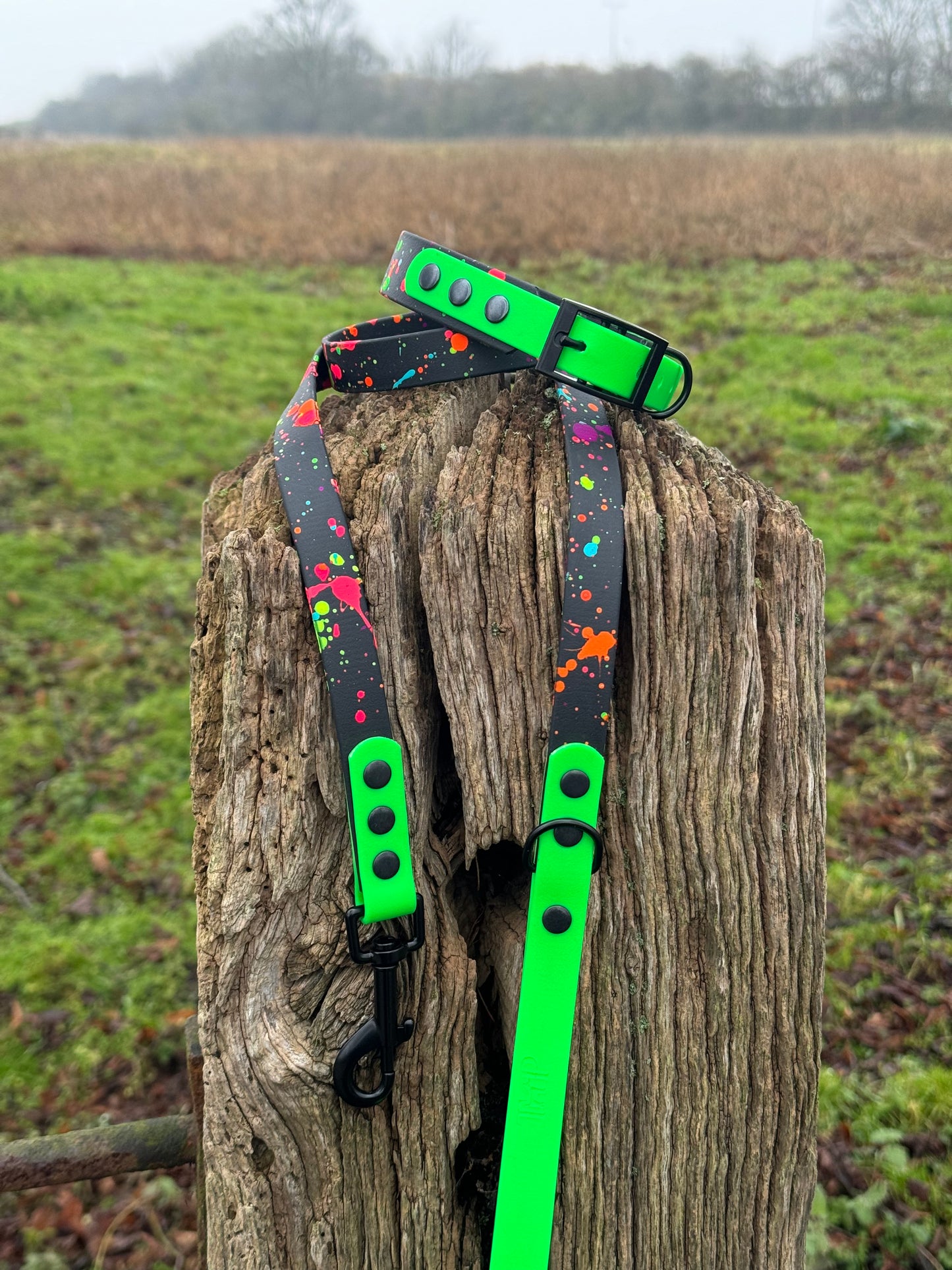 Black & Neon Green – Waterproof BioThane® Splatter Dog Lead (Neon Collection)