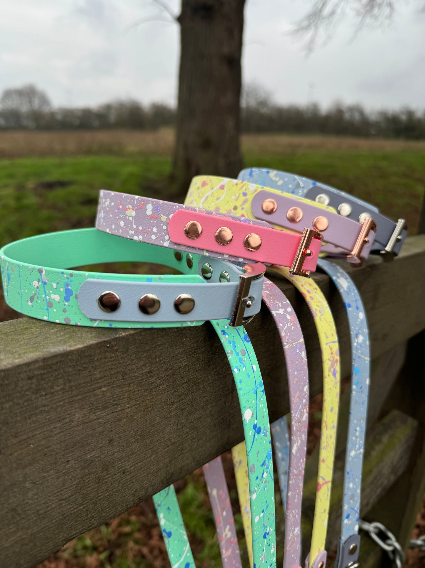 Pastel Splatter Collection Seafoam -  BioThane waterproof Splatter Dog Collar & Lead
