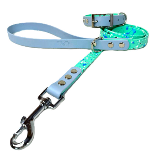 JfP - SEAFOAM/PASTEL BLUE Splatter - Waterproof BioThane© 2-coloured Dog Collar & Lead (Copy)