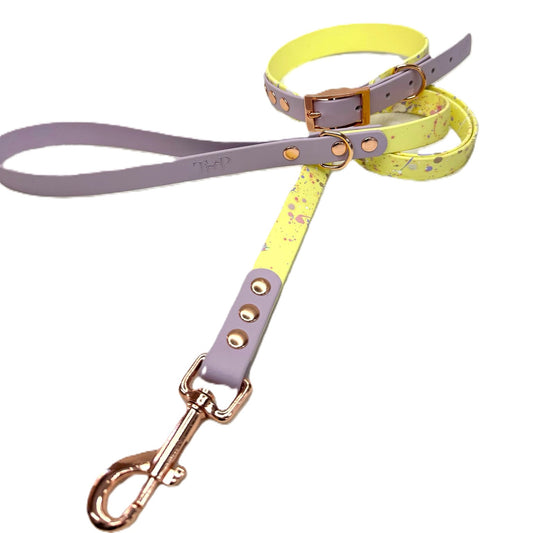 JfP - LEMON/LILAC Splatter - Waterproof BioThane© 2-coloured Dog Collar & Lead